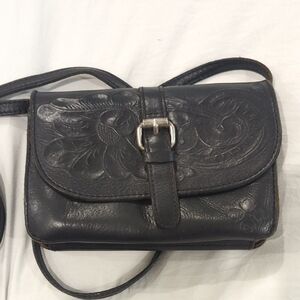 Patricia Nash Black Crossbody Bag with Embossed Leather